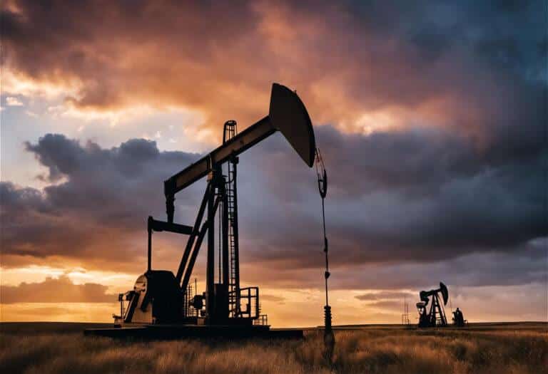 Image of oil drilling being done in the countryside.